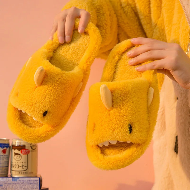 π¦ Plush Cartoon Shark Slippers β Soft, warm open-toe slippers for women & men