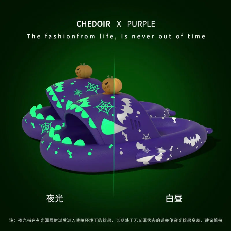 π¦ Halloween Pumpkin Glow Shark Slippers β Fun, non-slip