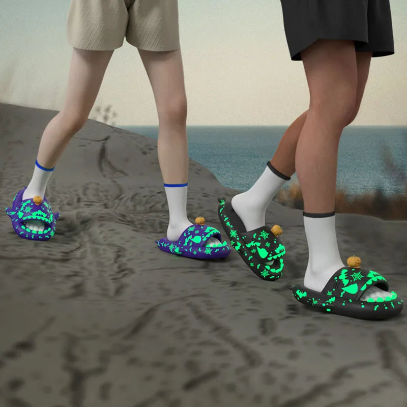 π¦ Night Glowing Shark Slippers β Fun platform slides for women & men.