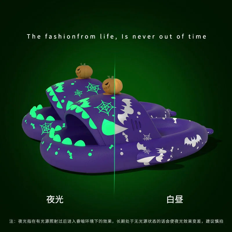 π¦ Night Glowing Shark Slippers β Fun platform slides for women & men.