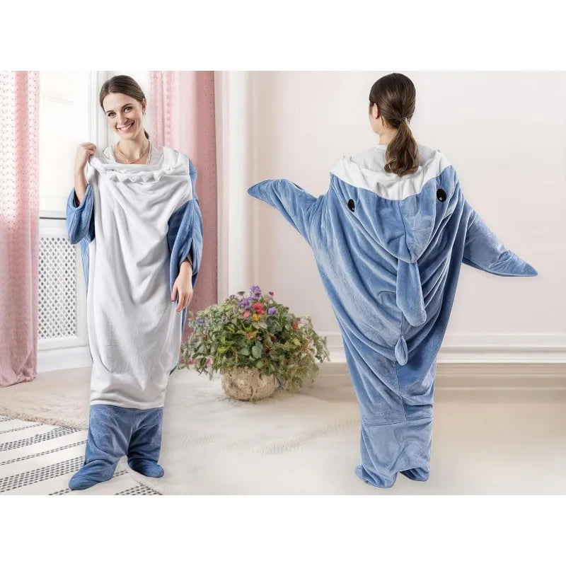 π¦ Shark Cosplay Onesie β Flannel adult pajamas & wearable blanket for couples.