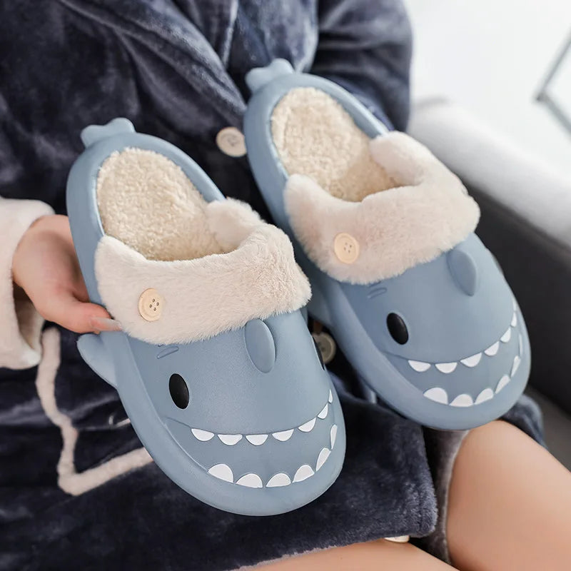π¦ Winter Shark Cotton Slippers β Warm, waterproof plush slides for men & women.