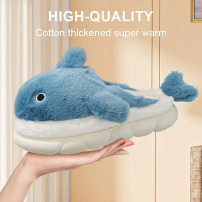 🦈 Soft Plush Sharky Slides – Cute whale shark fuzzy slippers for women & men.