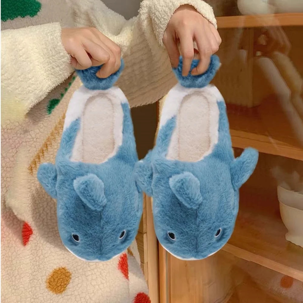 🦈 Soft Plush Sharky Slides – Cute whale shark fuzzy slippers for women & men.