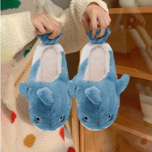 🦈 Soft Plush Sharky Slides – Cute whale shark fuzzy slippers for women & men.