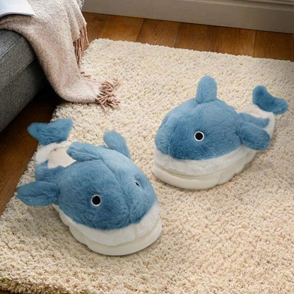 🦈 Soft Plush Sharky Slides – Cute whale shark fuzzy slippers for women & men.