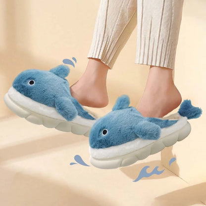🦈 Soft Plush Sharky Slides – Cute whale shark fuzzy slippers for women & men.