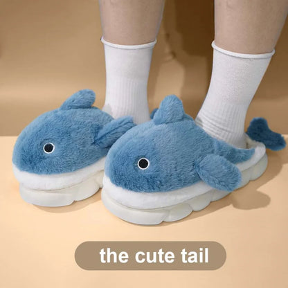 🦈 Soft Plush Sharky Slides – Cute whale shark fuzzy slippers for women & men.