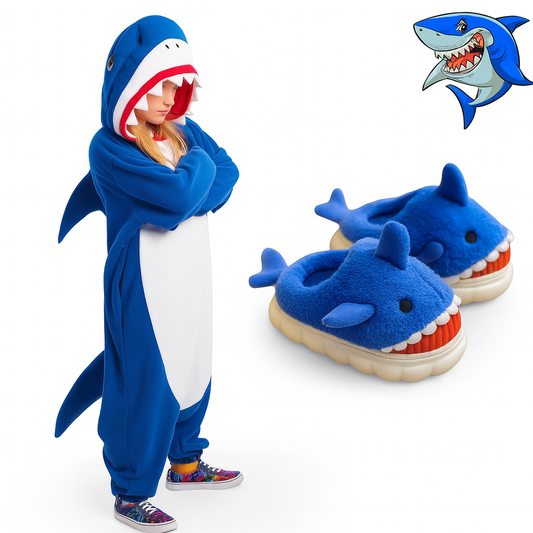 🦈 Blue Shark Onesie Pajamas – Soft cartoon kigurumi for men & women