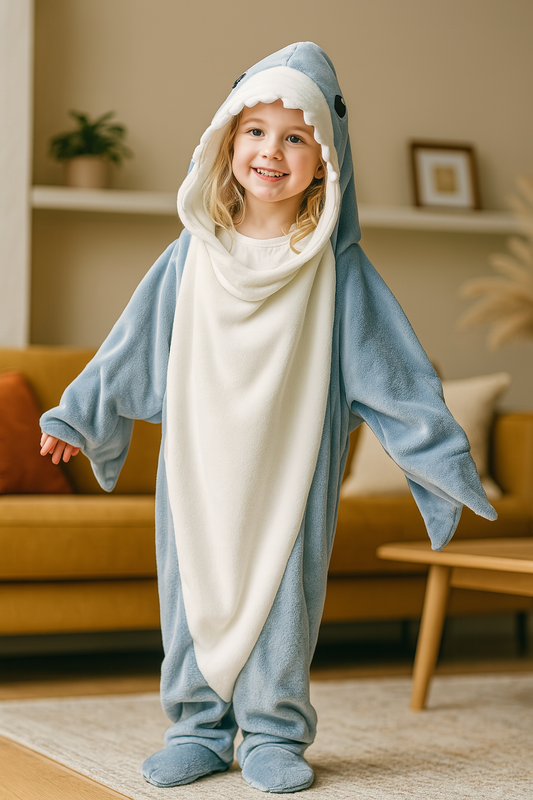 🦈 Cartoon Shark Blanket Robe – Comfy plaid sleeping bag & bathrobe for women.