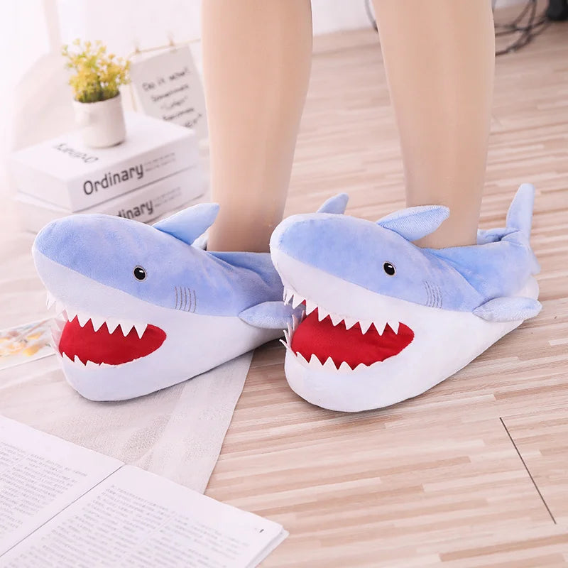 🦈 HKSNG Winter Funny Shark Slippers – Warm, furry indoor shoes for men & women.