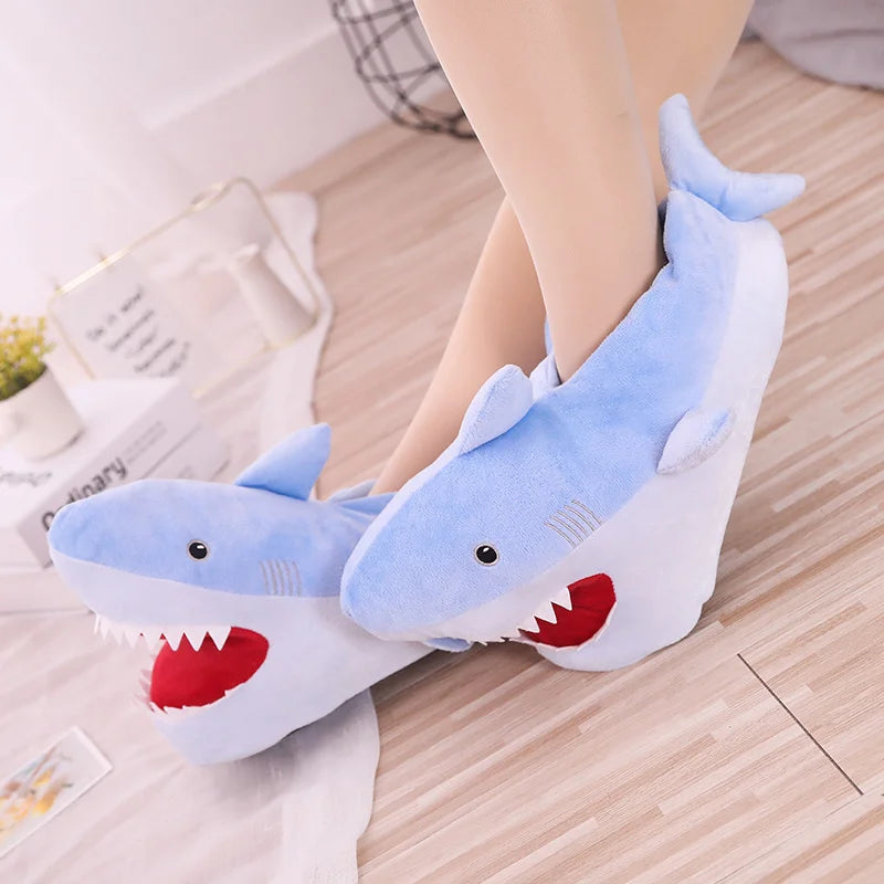 🦈 HKSNG Winter Funny Shark Slippers – Warm, furry indoor shoes for men & women.