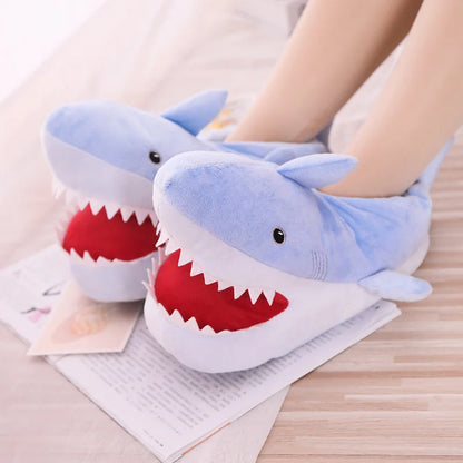 🦈 HKSNG Winter Funny Shark Slippers – Warm, furry indoor shoes for men & women.