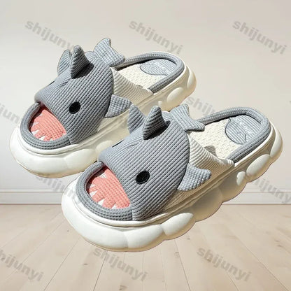 🦈 Women’s Cartoon Shark Slippers – Soft, anti-slip cotton platform slides for women & couples.