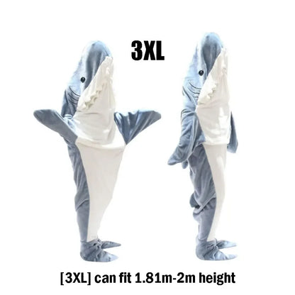 🦈 Cartoon Shark Blanket – Soft flannel hoodie onesie for adults