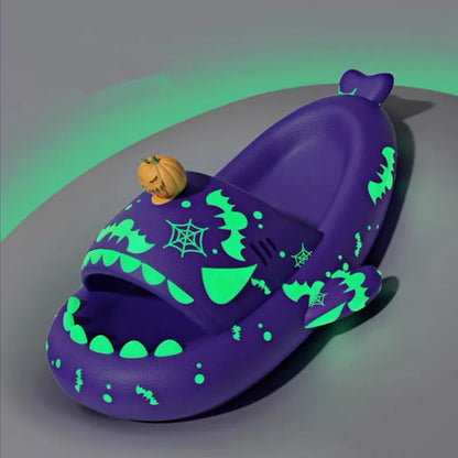 🦈 Night Glowing Shark Slippers – Fun platform slides for women & men.