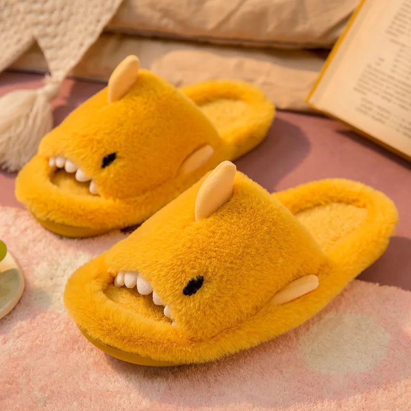 🦈 Plush Cartoon Shark Slippers – Soft, warm open-toe slippers for women & men