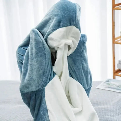 🦈 Shark Cartoon Sleeping Bag – Super soft hooded flannel blanket & onesie for adults.