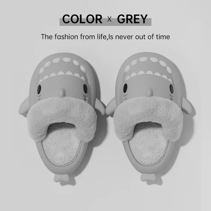 🦈 Men’s Winter Plush Shark Slippers – Warm, fluffy cotton slides for adults and couples