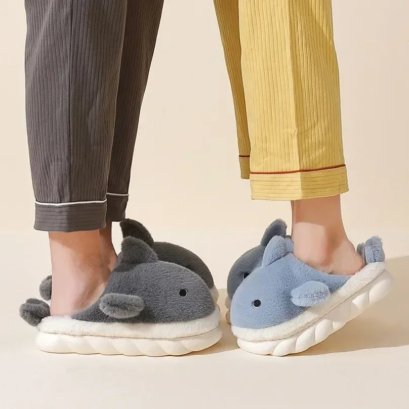 🦈 Fuzzy Shark House Slippers – Funny, plush winter slippers for women & men.