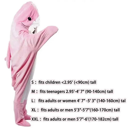 🦈 Shark Cartoon Sleeping Bag – Super soft hooded flannel blanket & onesie for adults.