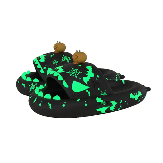 🦈 Halloween Pumpkin Glow Shark Slippers – Fun, non-slip