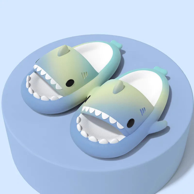 🦈 2025 Summer EVA Shark Slippers – Cute gradient, thick-soled flip-flops for women, men & kids.