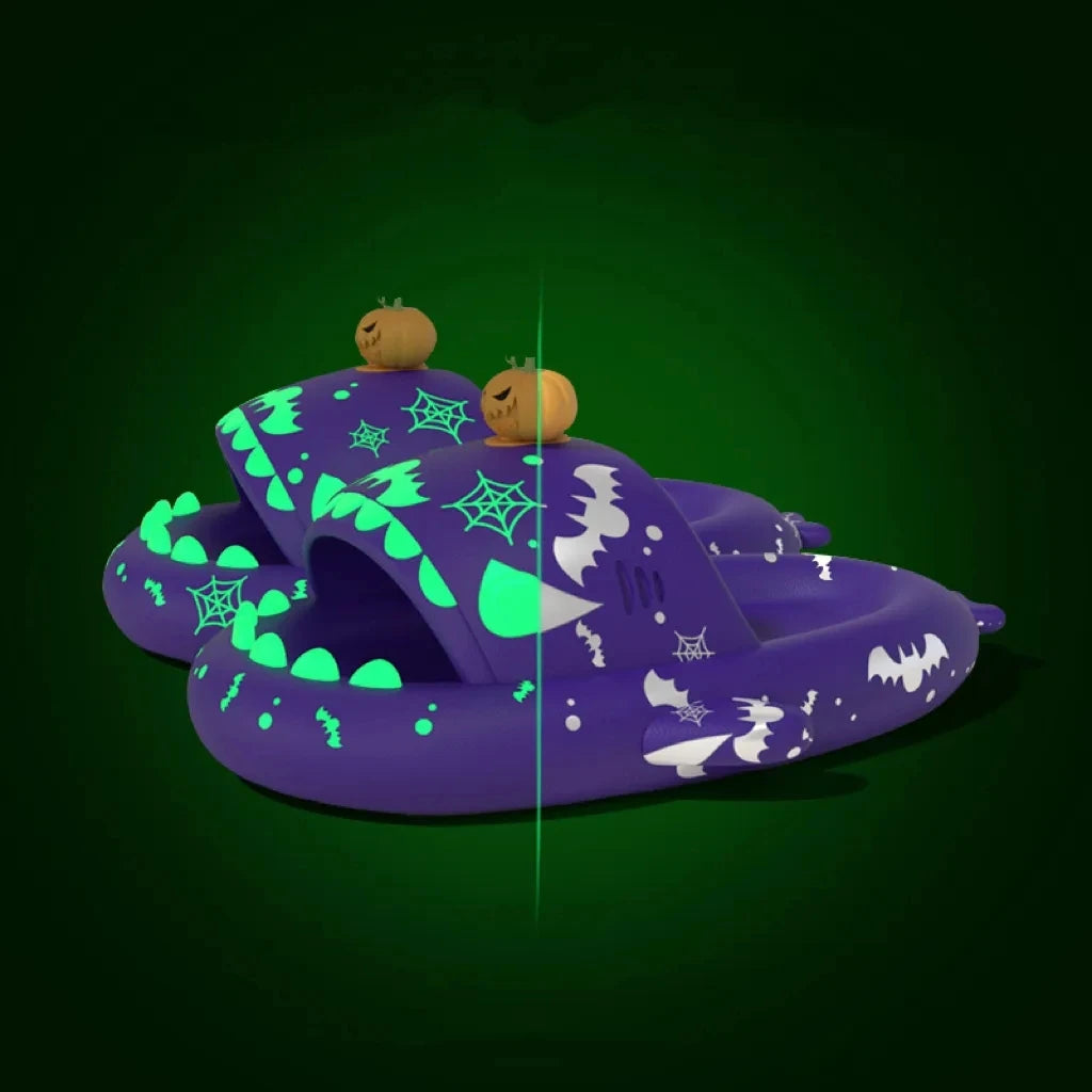 🦈 Halloween Pumpkin Glow Shark Slippers – Fun, non-slip