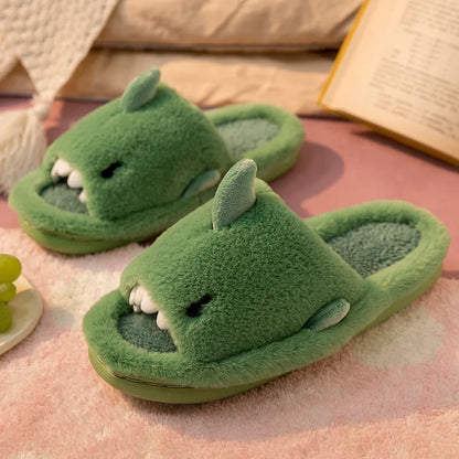 🦈 Plush Cartoon Shark Slippers – Soft, warm open-toe slippers for women & men