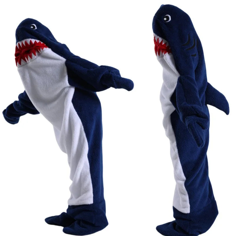 🦈 One-Piece Shark Blanket – Thick, wearable winter hoodie blanket for adults.
