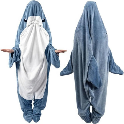 🦈 Shark Cosplay Onesie – Flannel adult pajamas & wearable blanket for couples.