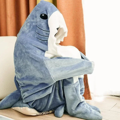 🦈 Cartoon Shark Blanket Robe – Comfy plaid sleeping bag & bathrobe for women.