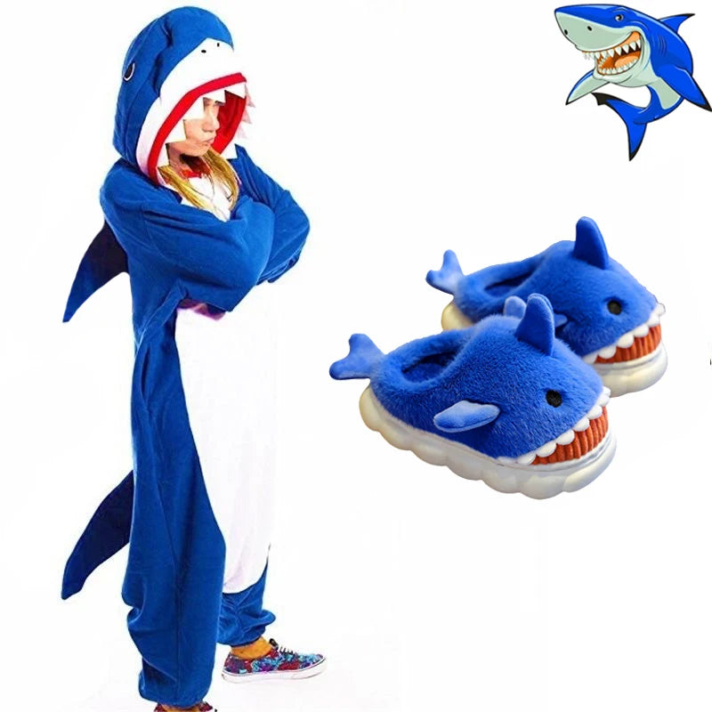 🦈 Blue Shark Onesie Pajamas – Soft cartoon kigurumi for men & women