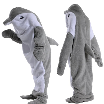 🦈 One-Piece Shark Blanket – Thick, wearable winter hoodie blanket for adults.