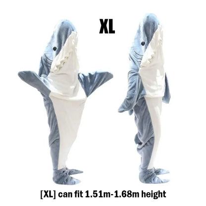🦈 Cartoon Shark Blanket – Soft flannel hoodie onesie for adults