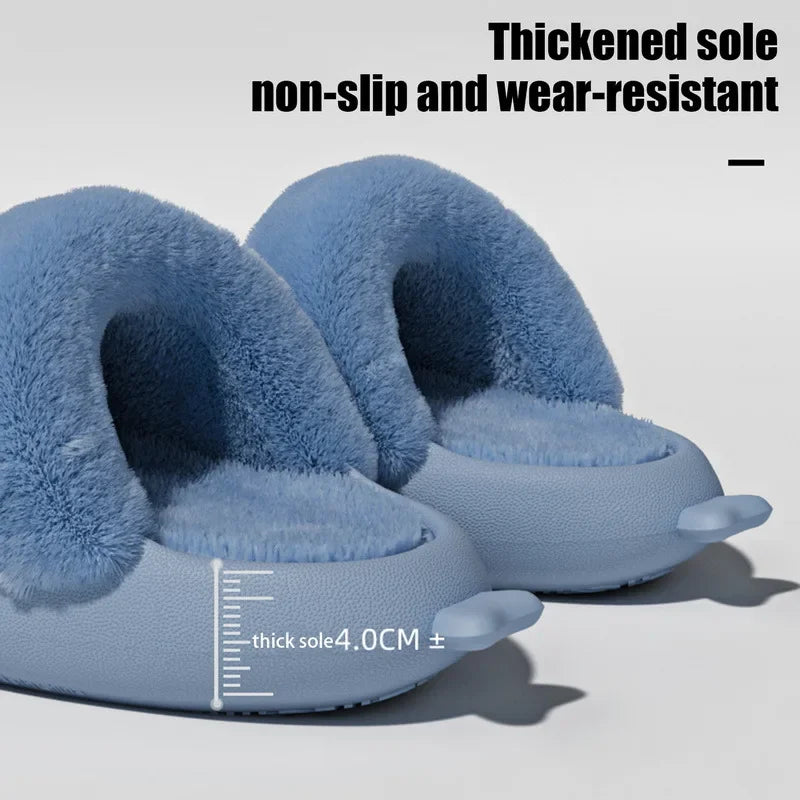 🦈 Men’s Winter Plush Shark Slippers – Warm, fluffy cotton slides for adults and couples