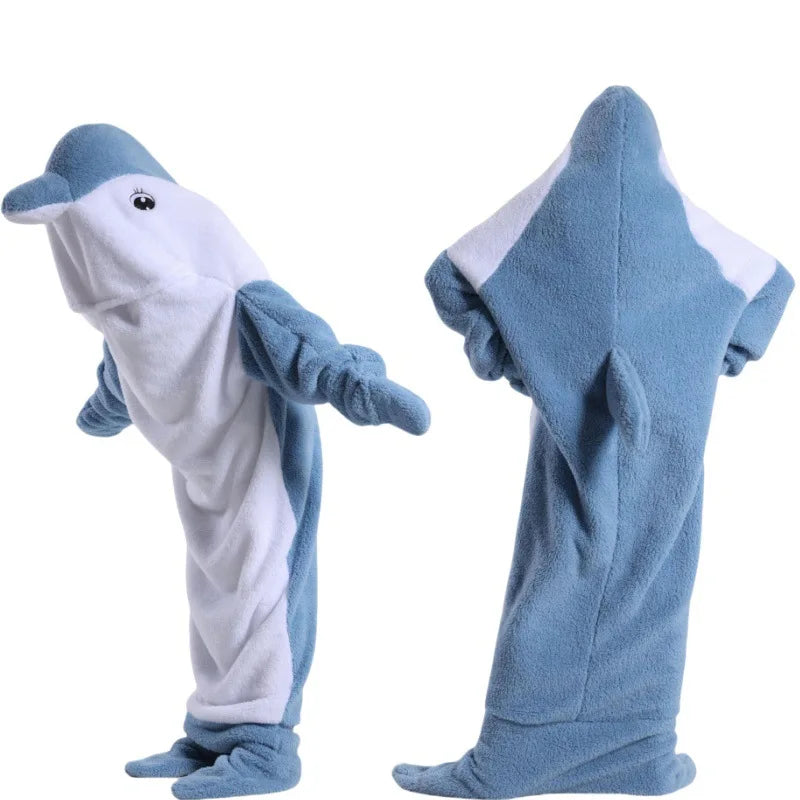 🦈 One-Piece Shark Blanket – Thick, wearable winter hoodie blanket for adults.
