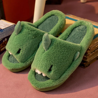 🦈 Plush Cartoon Shark Slippers – Soft, warm open-toe slippers for women & men