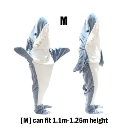 🦈 Cartoon Shark Blanket – Soft flannel hoodie onesie for adults