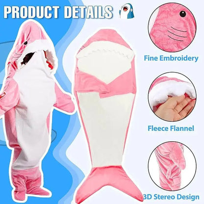 🦈 Shark Cosplay Onesie – Flannel adult pajamas & wearable blanket for couples.