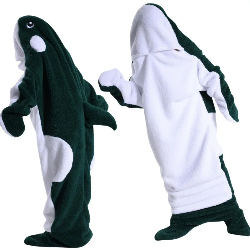 🦈 One-Piece Shark Blanket – Thick, wearable winter hoodie blanket for adults.