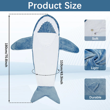 🦈 Shark Blanket Hoodie – Soft flannel wearable blanket for adults.
