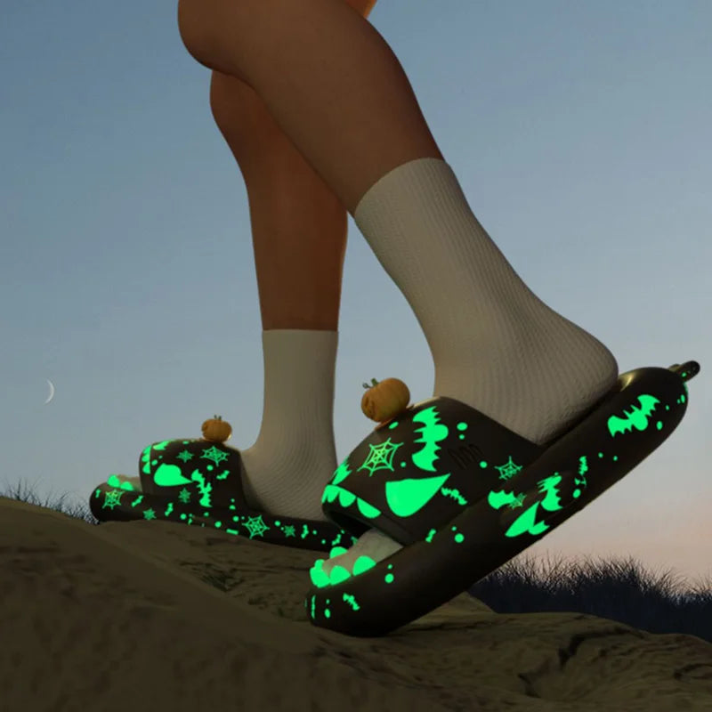 🦈 Night Glowing Shark Slippers – Fun platform slides for women & men.
