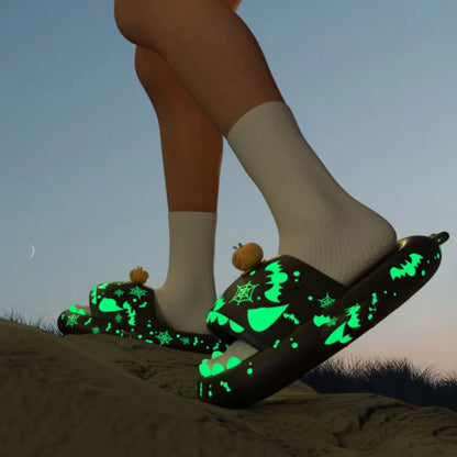 🦈 Night Glowing Shark Slippers – Fun platform slides for women & men.