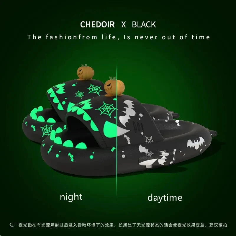 🦈 Halloween Pumpkin Glow Shark Slippers – Fun, non-slip