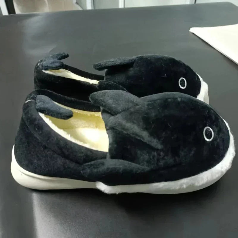 🦈 Fuzzy Shark House Slippers – Funny, plush winter slippers for women & men.