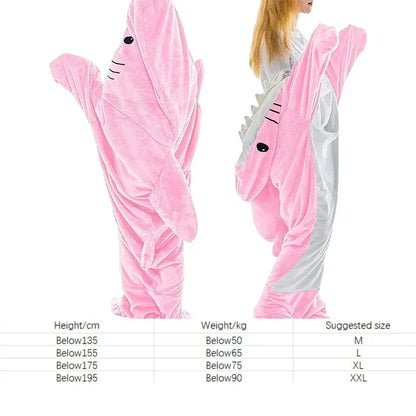 🦈 Cartoon Shark Blanket Robe – Comfy plaid sleeping bag & bathrobe for women.
