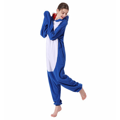 🦈 Blue Shark Onesie Pajamas – Soft cartoon kigurumi for men & women