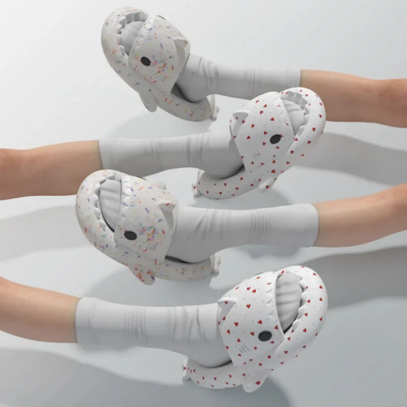 🦈 Shark Cloud Slides – Heart-love platform slippers for women & men