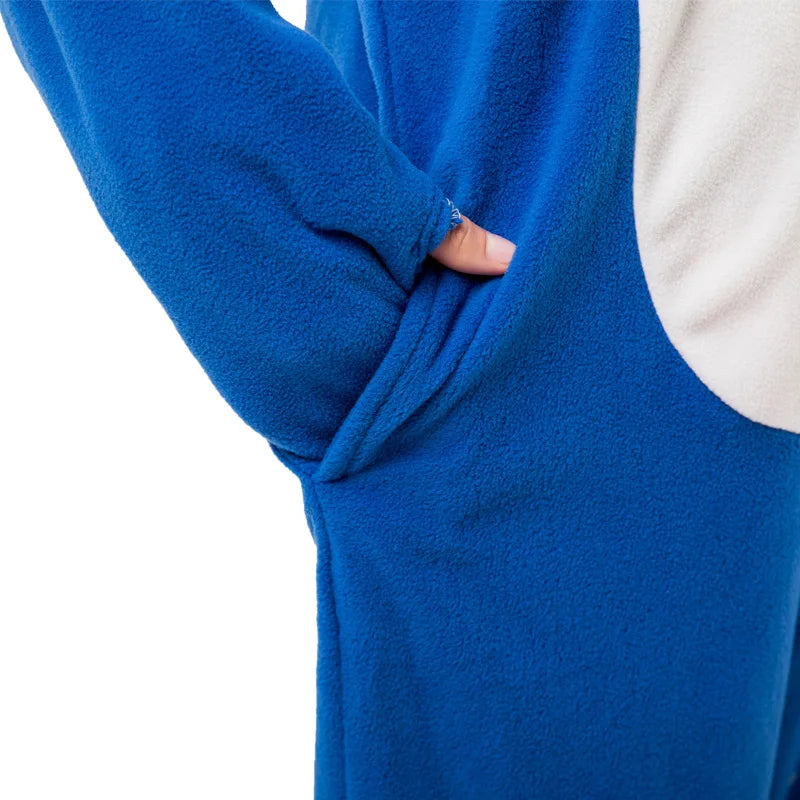 🦈 Blue Shark Onesie Pajamas – Soft cartoon kigurumi for men & women